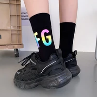 womans reflective alphabet socks personality street casuals trend socks hip hop skateboard mans cotton crew socks harajuku