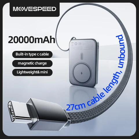 MOVESPEED S20Plus 20000 мАч Магнитный внешний аккумулятор с беспроводной зарядкой и кабелем USB C для внешнего аккумулятора MagSafe для iPhone