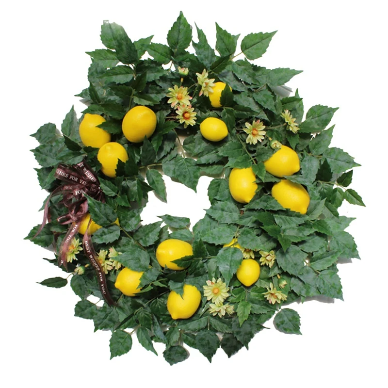 

22 Inch Spring Fruit Wreath With Artificial Lemons And Green Leaves, Door Wreath For Front Door Wall Wedding Home Decor