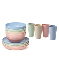 wheat straw dinnerware setsunbreakable reusable lightweight bowlscupsplates tableware kitchen cutlery set