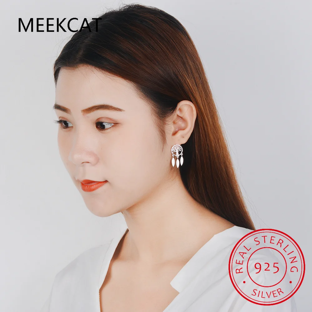 Настоящее серебро 925 пробы серьги Древо жизни для женщин серьги-гвоздики с