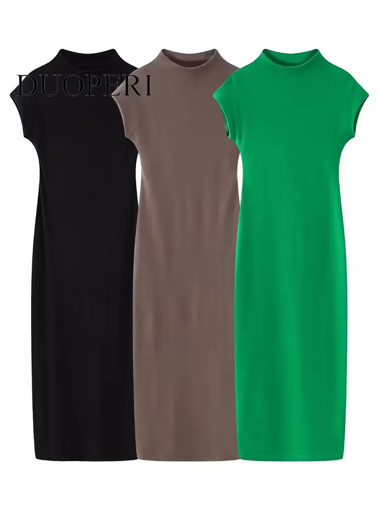 

Платье-миди женское однотонное Облегающее с круглым вырезом и коротким рукавом