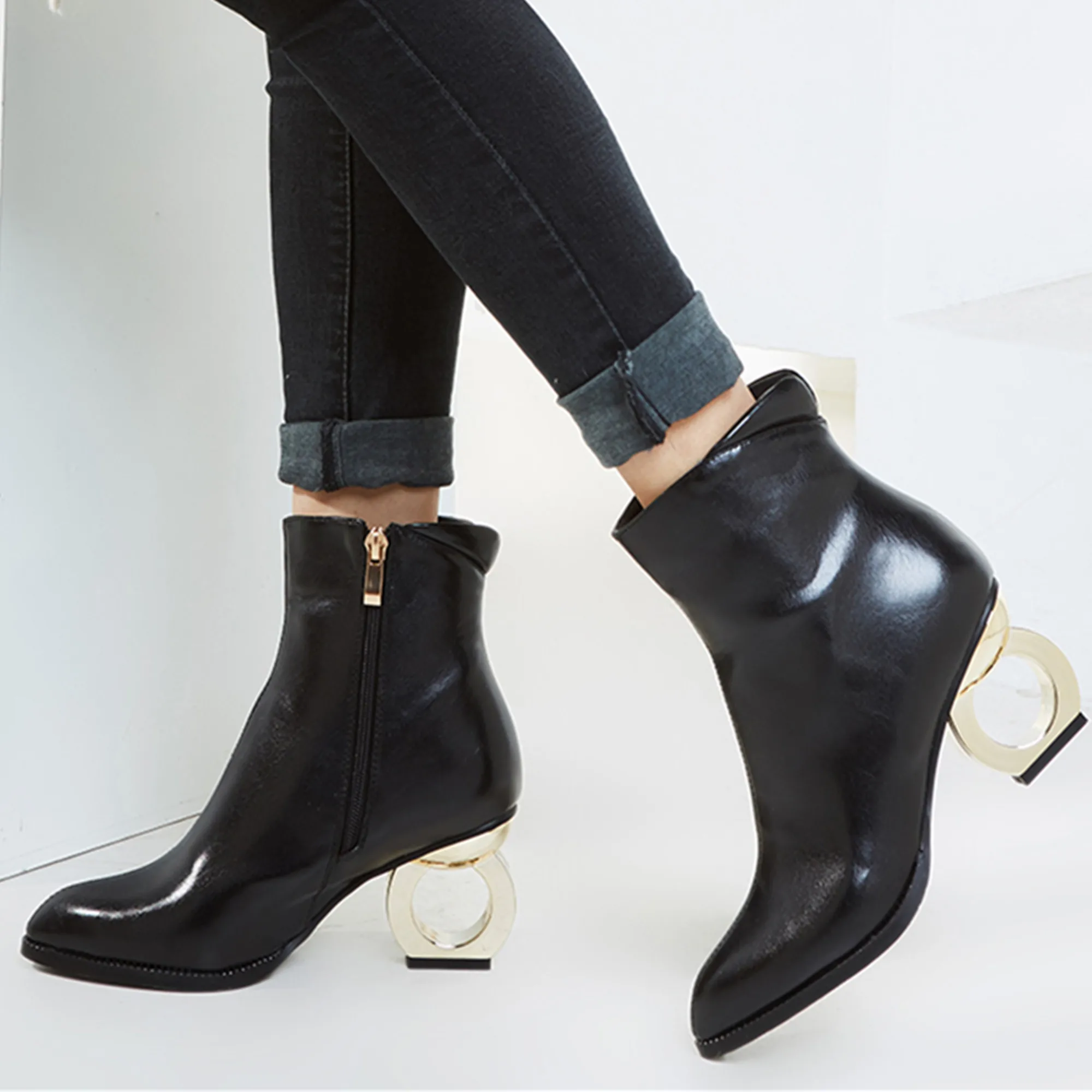 

yellow Black High Heeled Ankle Boots Luxury Brand Designer Pointed Letter Tube Side Zipper Sexy Fashion Big Size34-49