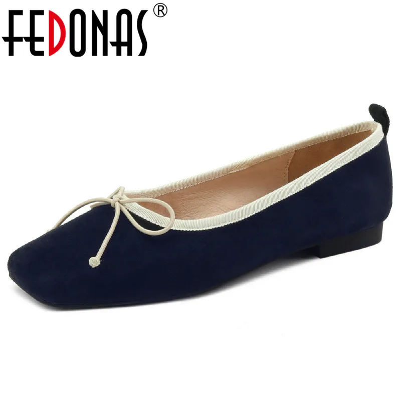 

FEDONAS New Women Pumps Spring Autumn Sweet Concise Butterfly Knot Kid Suede Leather Shoes Woman Low Heels Casual Comfortable