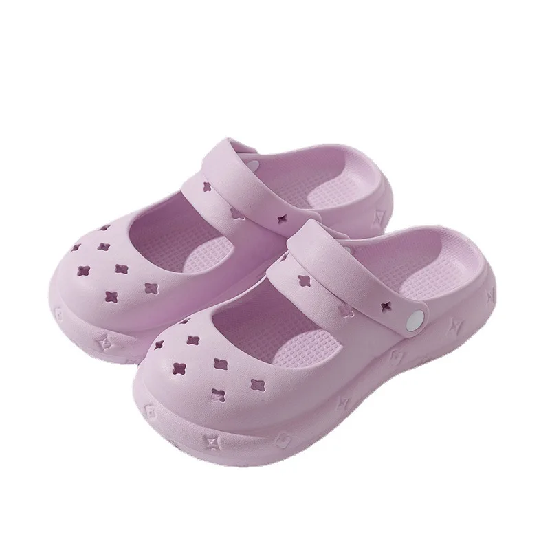 High Heel Hole Shoes Slippers for Women Summer Net Infrared Wearing Breathable Thick Sole Baotou Lazy Fashion Beach Sandals