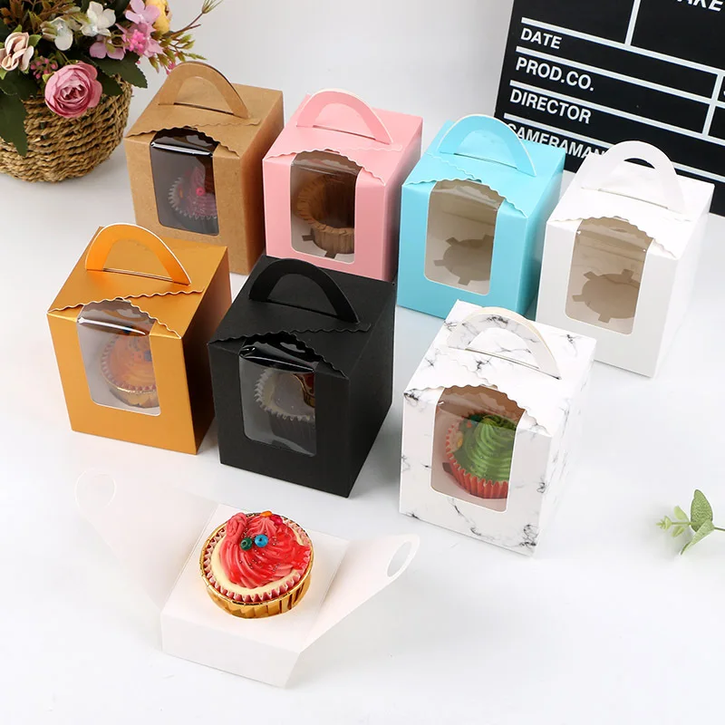 Cupcake Boxes Carriers, 10pcs Single Individual Cupcake Boxes Holders Containers, Portable Paper Muffin Gift Boxes with Window