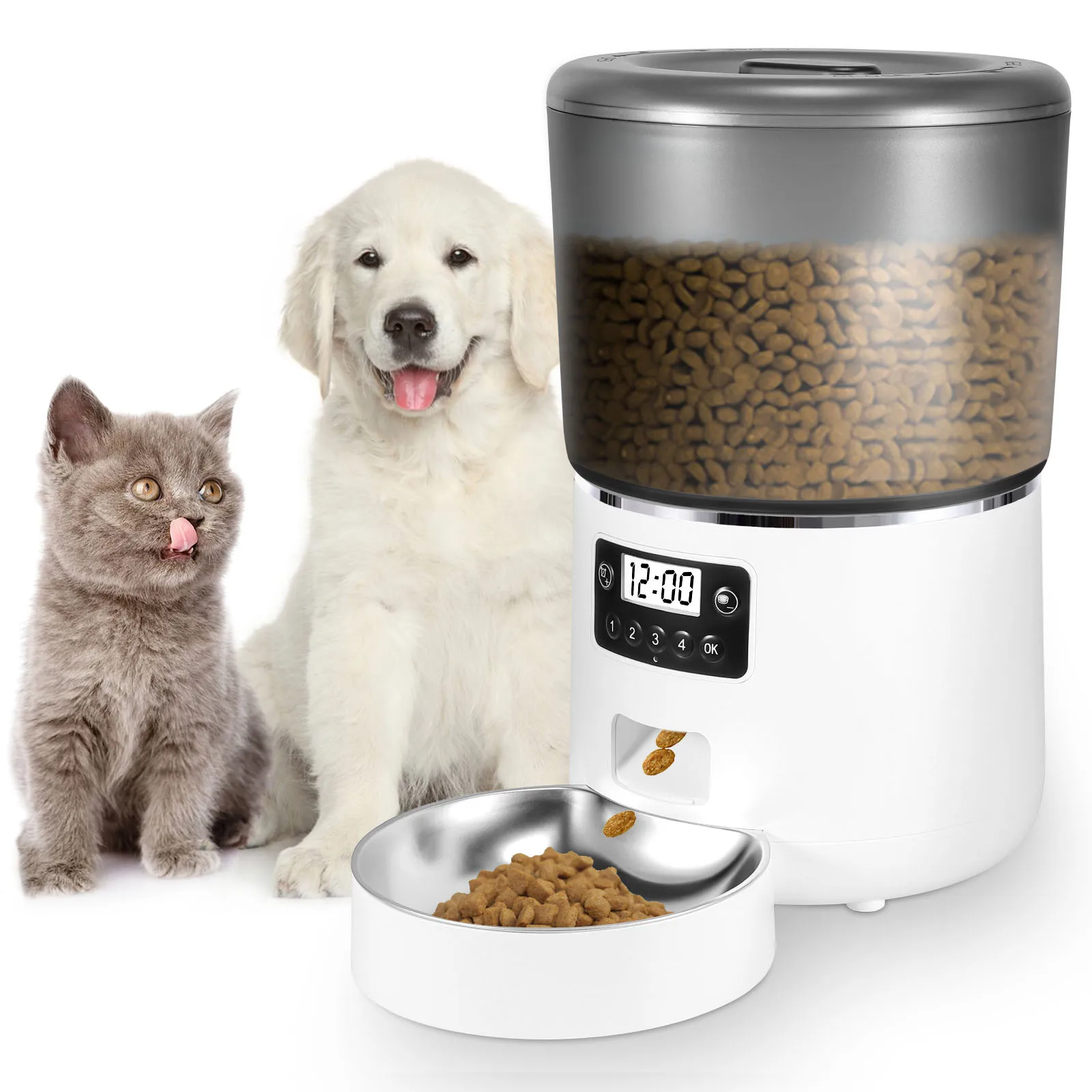 Free Shipping Automatic Cat Feeder Pet Feeders 4L Stainless Steel Food Dispenser Programmable Time Control 4 Meals Battery and U