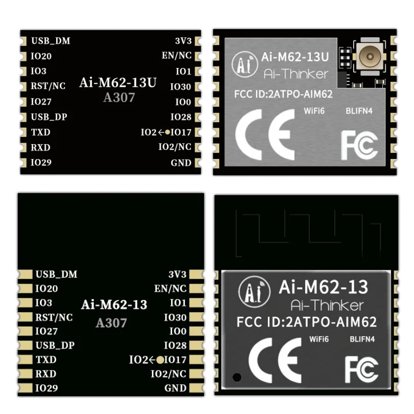 

Ai-M62-13/13U Wi-Fi6 BLE5.3 combo module 20/40MHz bandwidth Support Wi-Fi/BLE/Thread coexistence