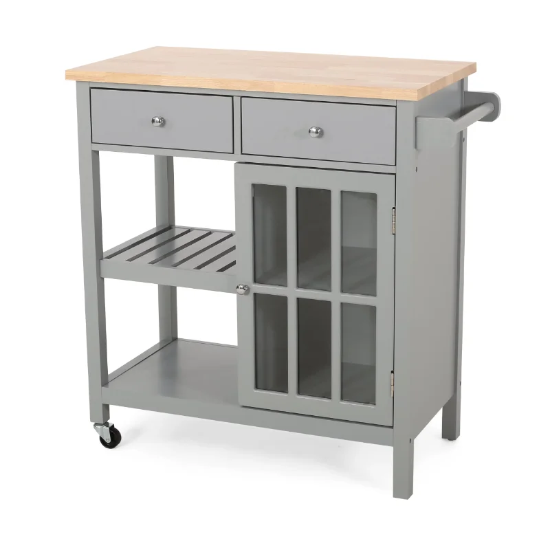 

Noble House Rodrick Rubberwood Kitchen Cart, Gray, Natural