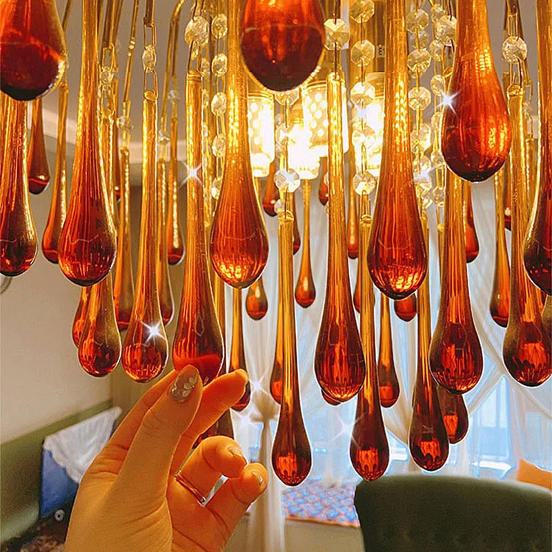 Итальянская медная ретро люстра с каплями воды французская роскошная лампа для