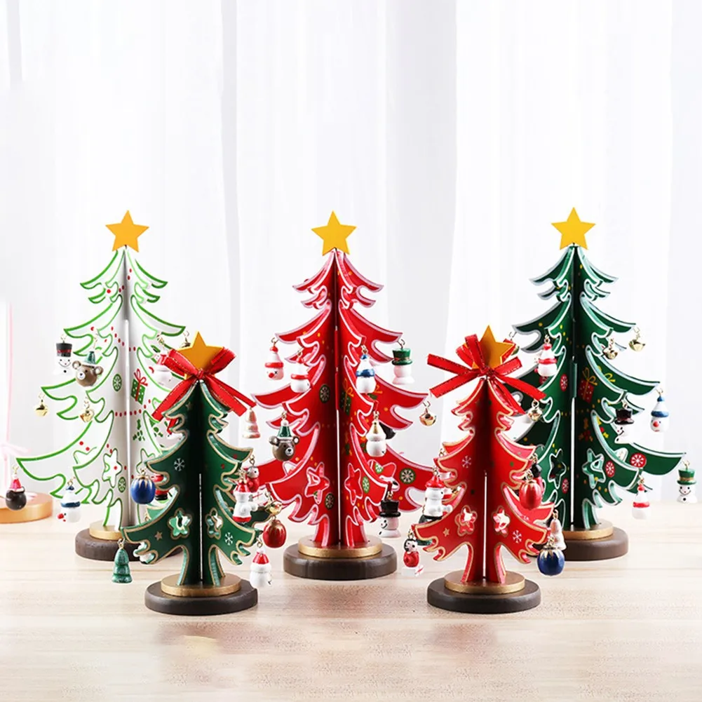

DIY Wooded Christmas Tree Decor Home Party Table Xmas Stereoscopic Ornament S/L Christmas Decorations 2021 New Year Home Decor