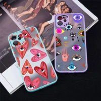 evil eye turkish lucky blue phone case for iphone 13 12 11 mini pro xr xs max 7 8 plus x matte transparent blue back cover