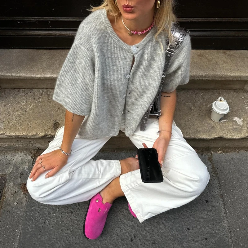 Женский свитер в стиле преппи Y2K вязаная футболка свободного кроя трикотажные