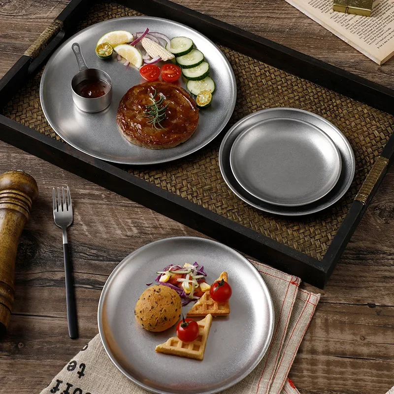 

Stainless Steel Dinner Plate Food Dinner Dishes Serving Plates for Picnic Outdoor Camping Trays,Reusable & Dishwasher Safe,1 PC