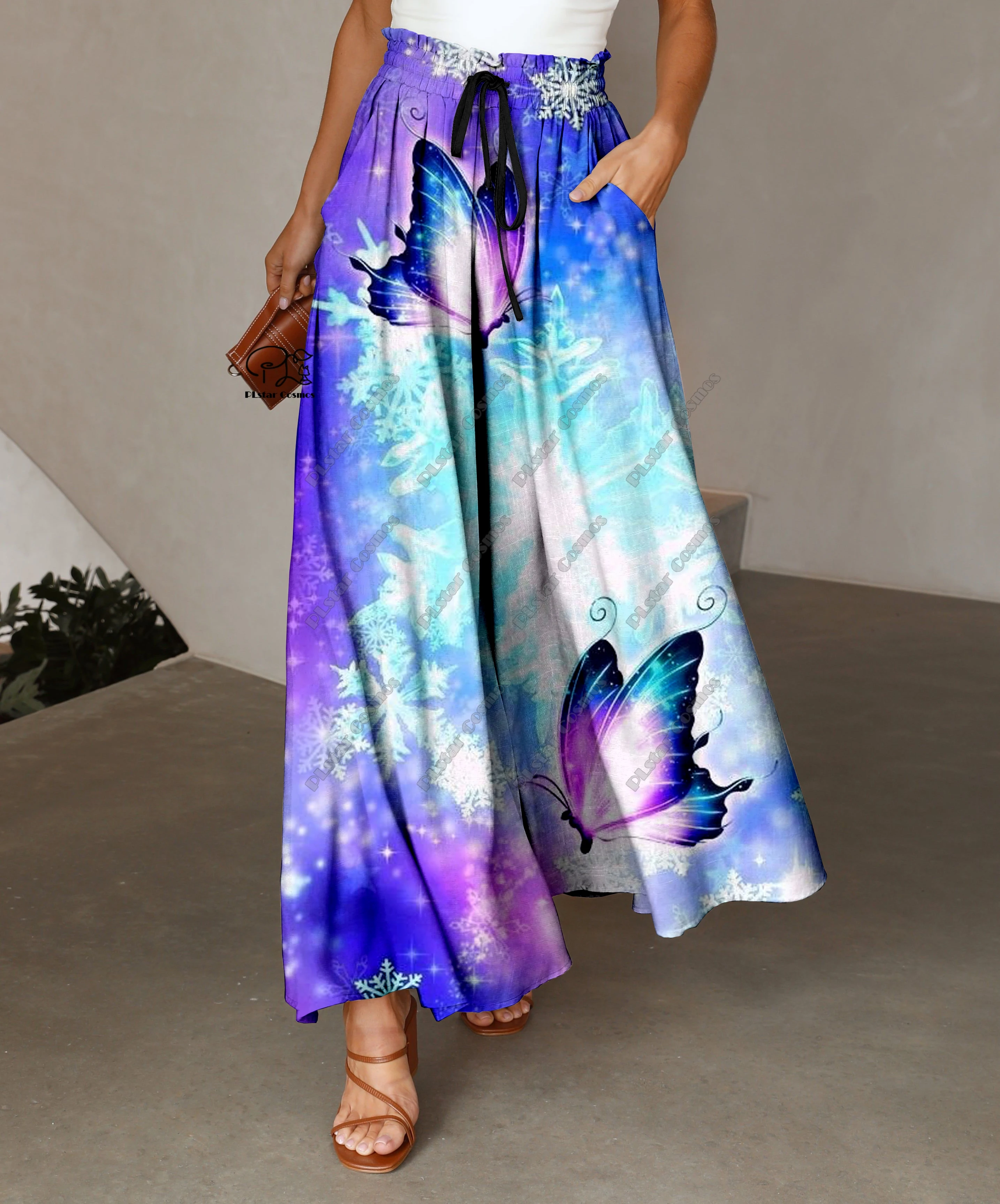 Женские широкие брюки с 3D принтом разноцветные градиентные бабочкой и