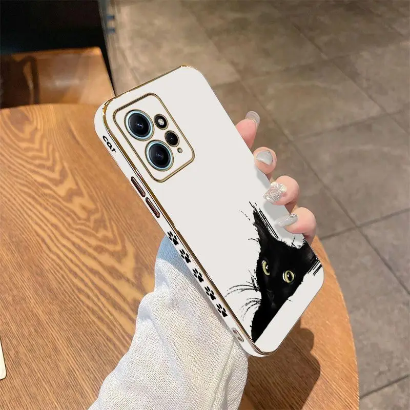 Cold Black Cat Luxury Plating Phone Case For Xiaomi Redmi Note 11 Pro Plus 10 Pro 11 11S 12Pro Plus 12 9S 8 Pro Cover