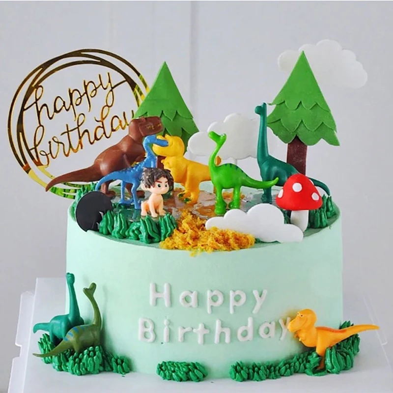 

16 Pcs/Set Dinosaur Cake Toppers Happy Birthday Jungle Safari Party Cake Decor Jurassic World Cake Decor Kids Boy Decor