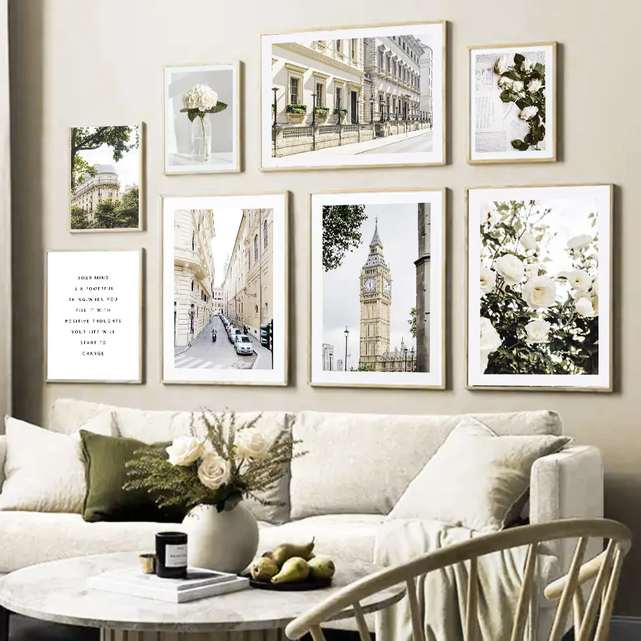 

Modern Westminster Abbey White Rose Quote Wall Art Canvas Painting Nordic Poster And Prints Wall Pictures For Living Room Decor