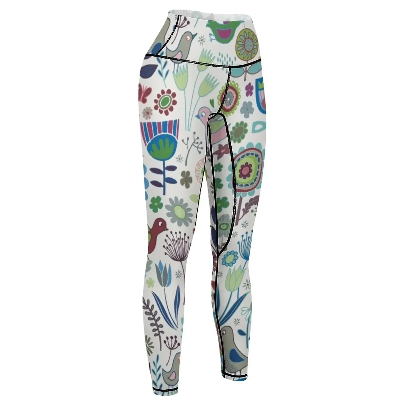 Леггинсы с цветочным узором и птицами от Cecca Designs - Iznik - Спортивная одежда для фитнеса и активного отдыха, женские леггинсы. (art.: 3920db6ff6899) - 3920db6ff6899