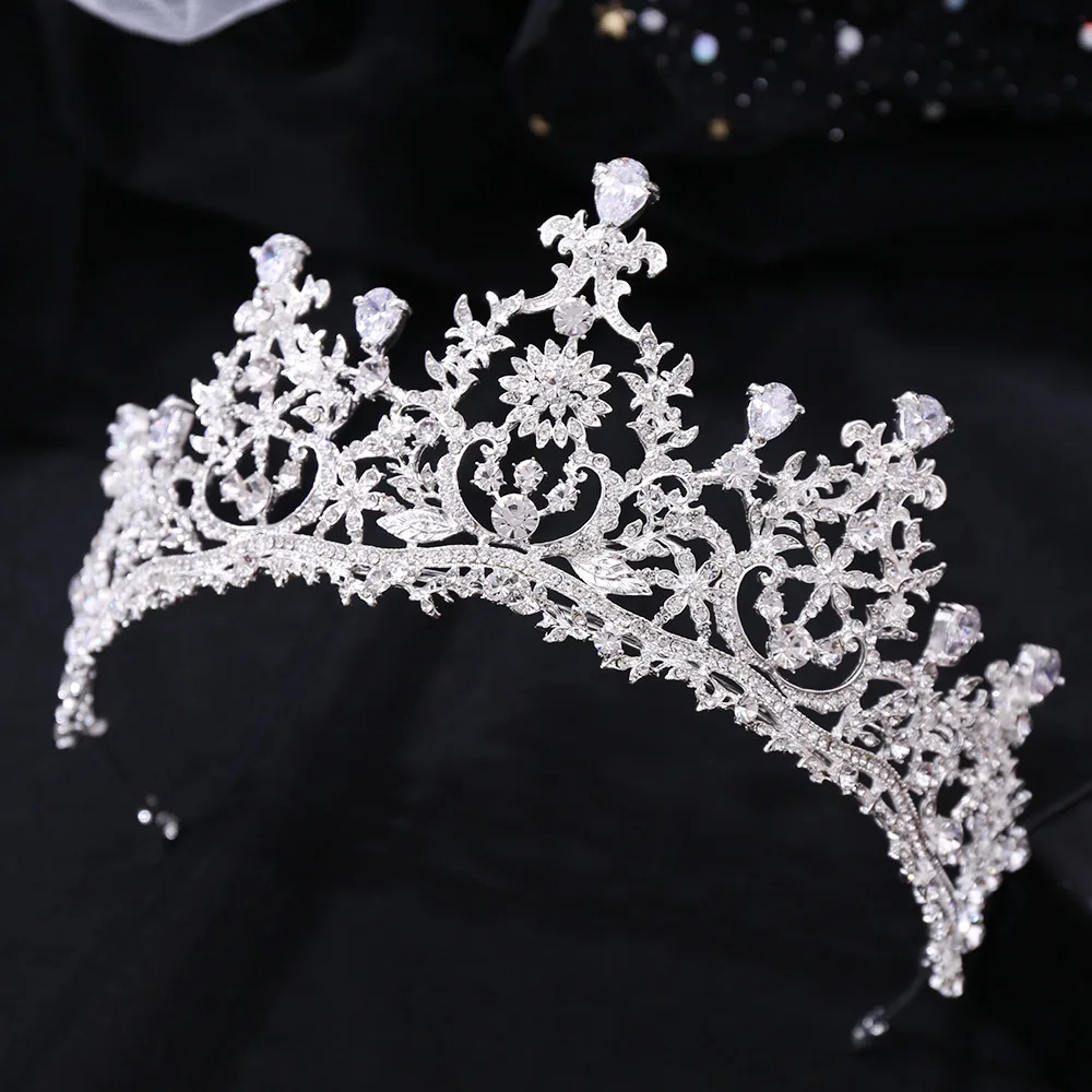 

Silver Color Wedding Bridal Crystal Tiaras And Crowns Prom Rhinestone Princess Diadem Crown Tiara For Women Bride Hair Jewelry