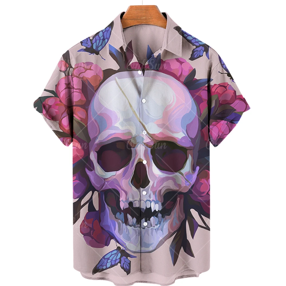 2022 New Men's Skull 3d Print Hawaiian Shirt Summer Casual Breathable Short Sleeve Shirt Single Breasted Top 5xl