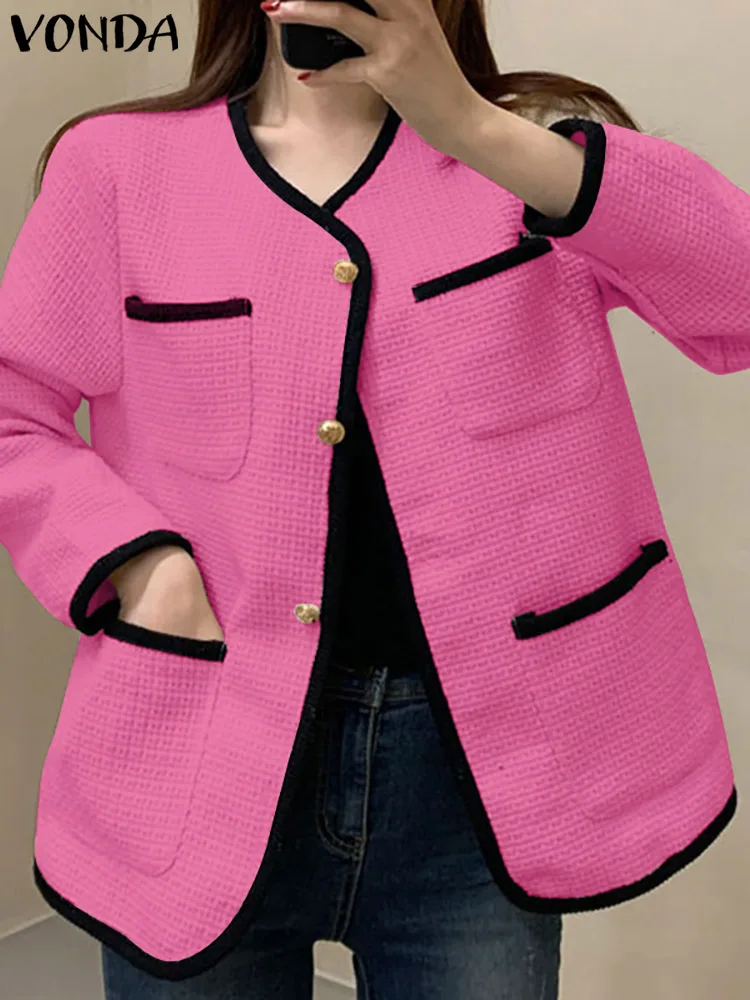 

Elegant Loose Blazer 2023 VONDA Autumn Winter Women Long Sleeve Buttons Coats Pockets Fashion Solid Color Outwear Streetwear