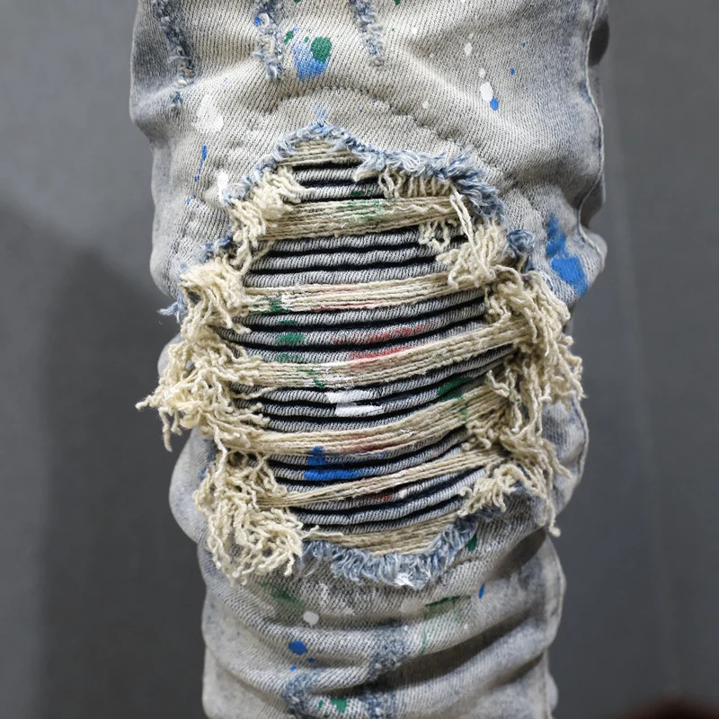 Новые джинсы High Street Fashion стираные водой ностальгический стрейч приталенный крой