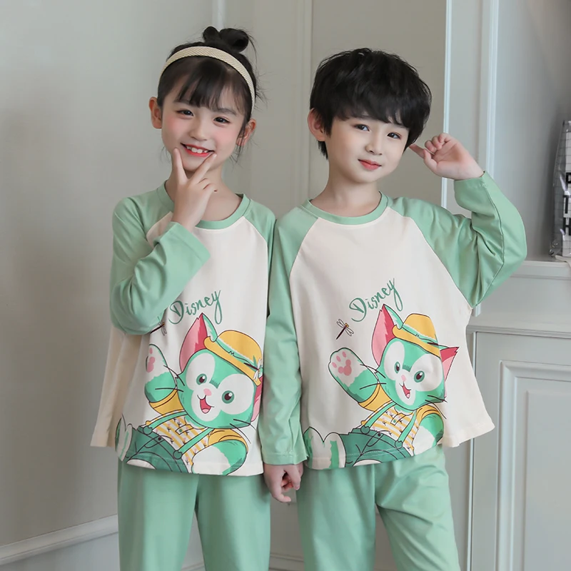 

Пижама детская хлопковая с длинным рукавом, домашняя одежда для сна с мультяшным принтом для больших мальчиков, милая пижама для девочек 6, 8,...