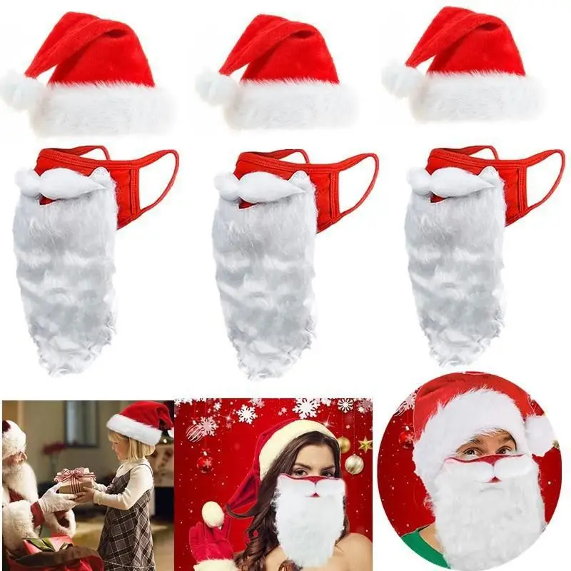 

3D Santa Claus Mask Eyebrows Glove Hat Funny Reusable Santa Beard Face Cover Shield Xmas Cosplay Christmas Decoration