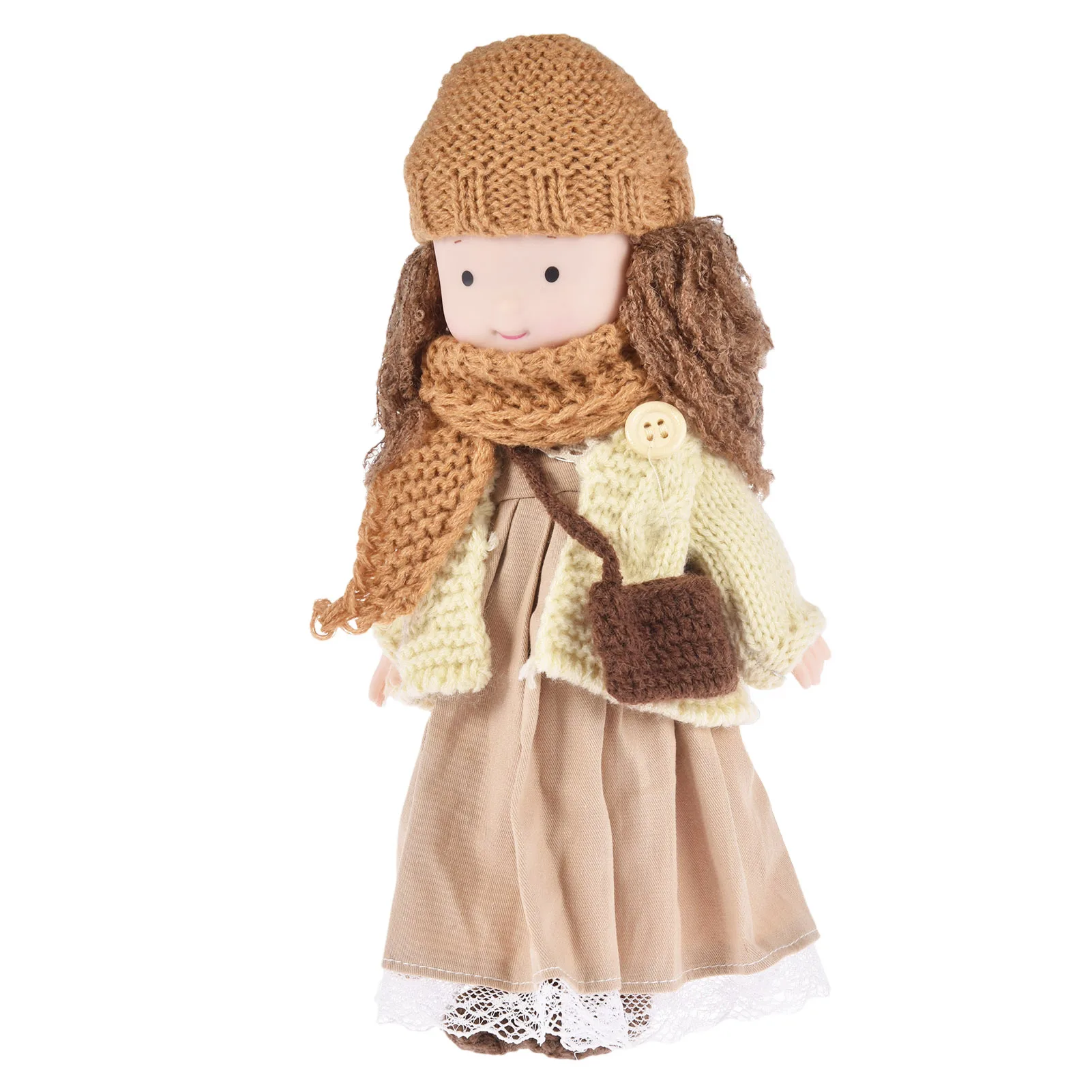

30cm Cartoon Cute Doll Knitting Wool Hair Head Girl Dolls With Dress Clothes Waldorfs Handmade Soft Stuffed Doll Girls Best Gift