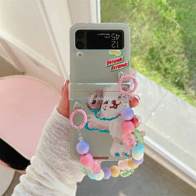 Cartoon Watercolor Graffiti Cat Dog Phone Case for Samsung Galaxy Z Flip 4 3 Hard Cover for ZFlip3 Zflip4 Solid Shell Bracket