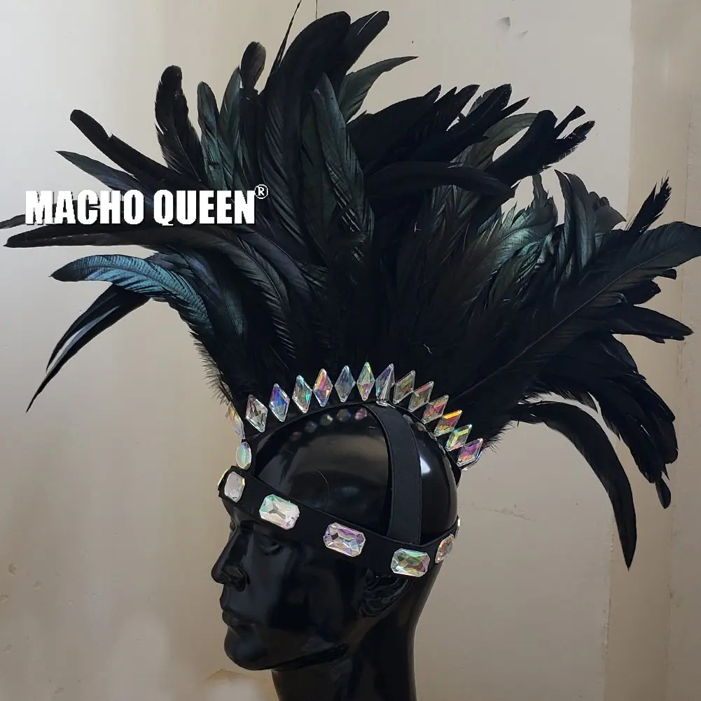 Голографический сжигающий Человек фестиваль черное перо головной убор костюм