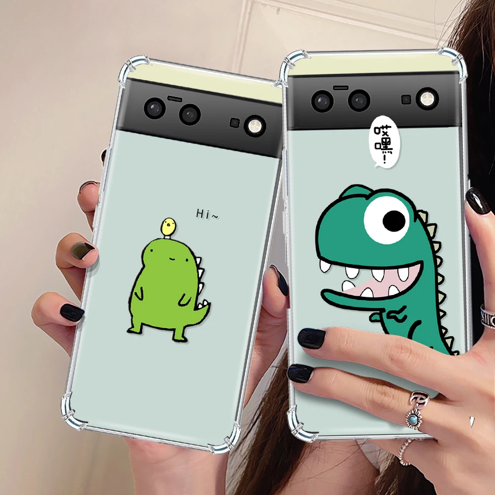 

Cartoon Cute Dinosaur Case for Google Pixel 7Pro 7 6a 6 6Pro Luxury Transparent Soft Silicone Shockproof Protection Back Cover