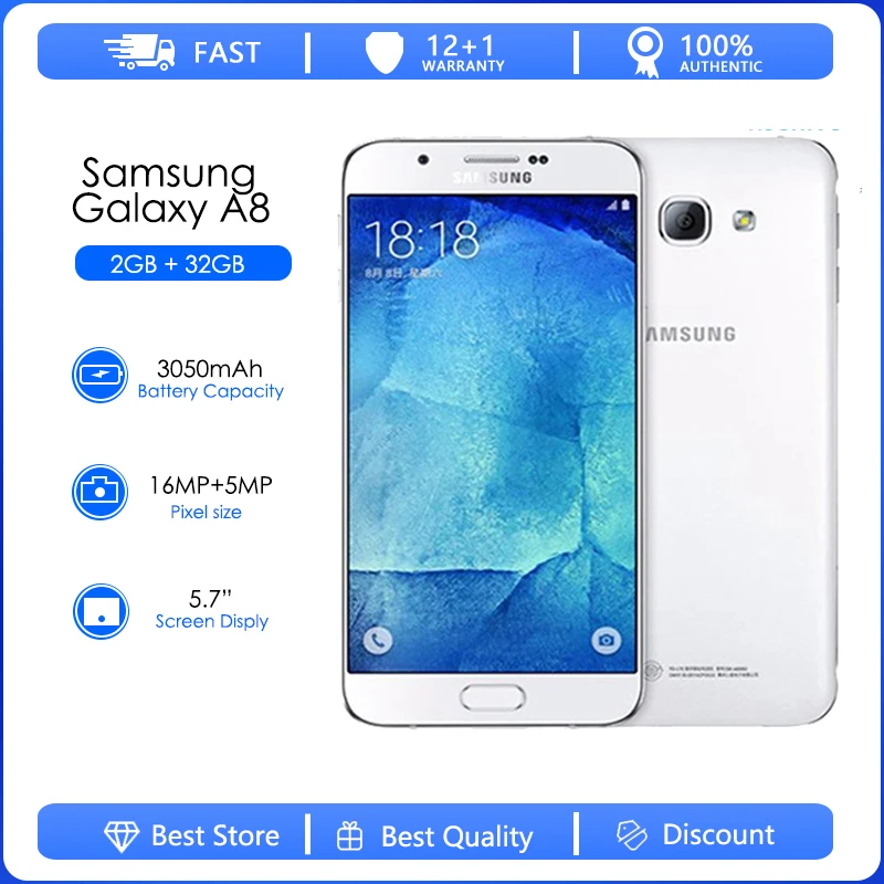 Samsung Galaxy A8 A8000 Refurbished-Original Unlocked 4G Android 3050 mAh Wi-Fi 16MP 5.7'' 32GB 2GB RAM Free Shipping