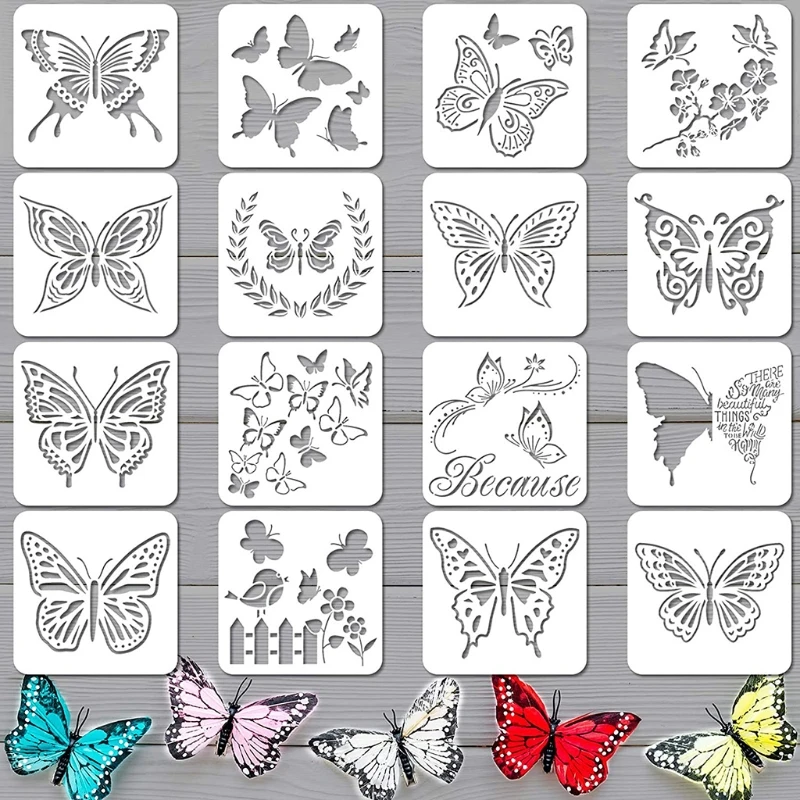 

2022 New 16 PCS Spring Butterfly Painting Stencil Kit DIY Drawing Stencils Templates for Painting Home School Party Decoration