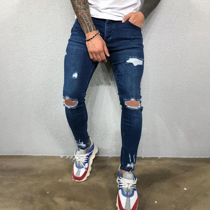 Black Ripped Jeans Men Fashion Skinny Casual Pants High Quality 2023 New Blue Hip Hop Streetwear Jeans For Men