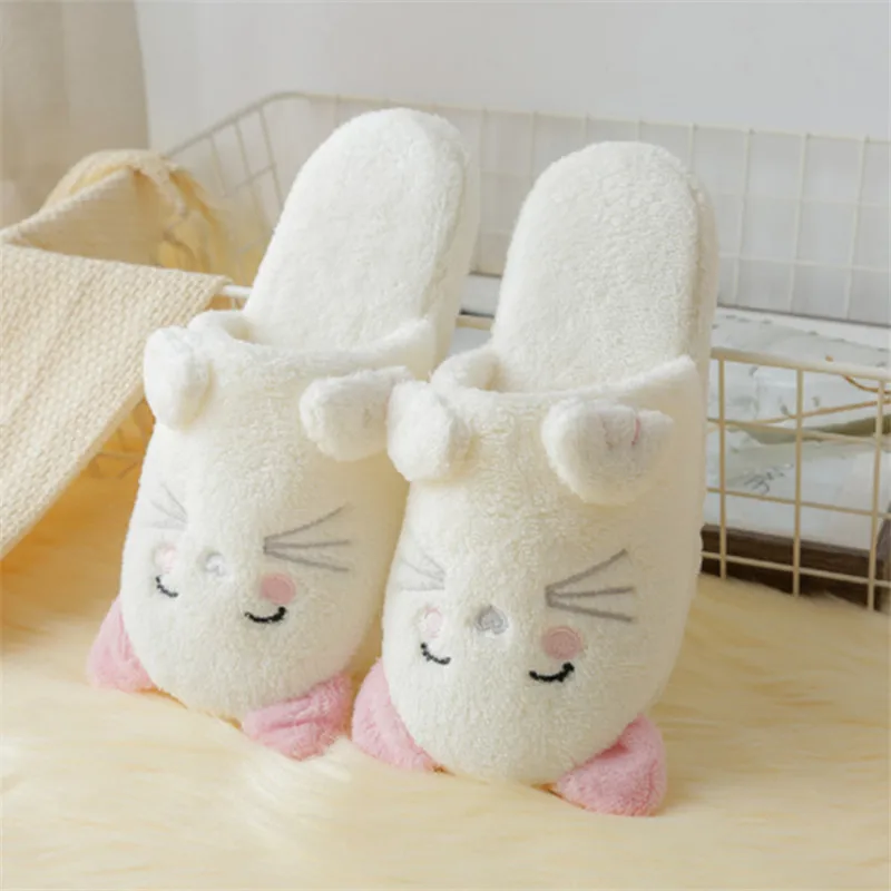 Новые зимние женские тапочки хлопковые домашние с котом теплые и Нескользящие