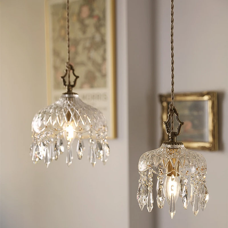 Nordic Creative Glass Pendant Lights French Nostalgic Crystal Chandelier Luxury Small Hanging Lamp For Living Room Bedside Study
