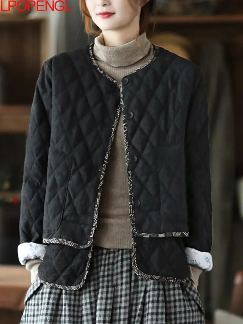 Осенне-зимняя стеганая Теплая куртка в литературном Ретро этническом стиле с