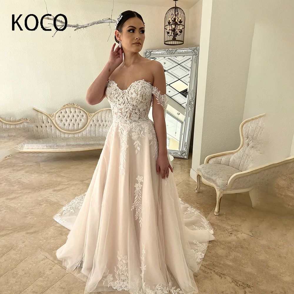 

MACDUGAL Elegant Off the Shoulder Sweetheart Wedding Dress A-line Court Train Vestido De Novia For Elegant Women Custom Made