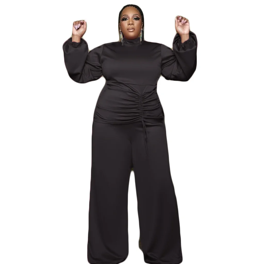 Plus Size Fall Outfits Women Clothing Two Piece Sets Solid Color Long Sleeve Draw String Wi 3xl 4xl 5xl 6xl