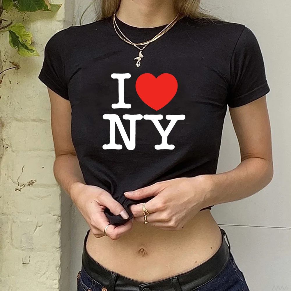 

Уличная одежда I LOVE NY, Женский кроп-топ, Kawaii манга yk2