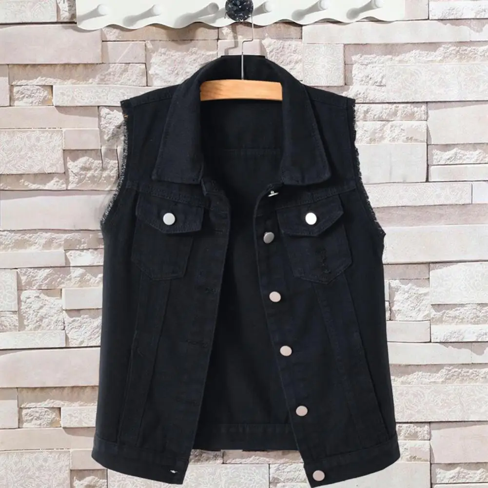 

Anti-pilling Versatile Candy Color Ripped Holes Denim Vest Coat Streetwear