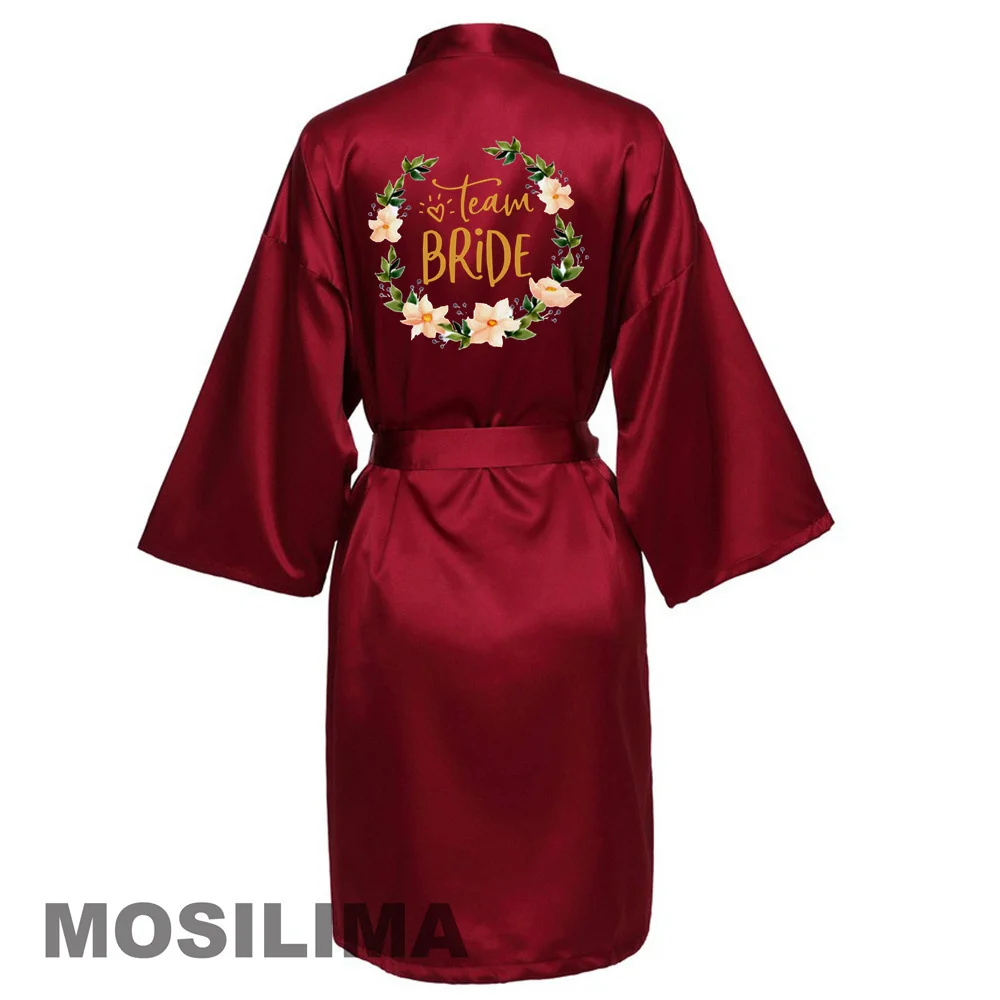 

Wedding Party Team Bride Robe Kimono Satin Pajamas Bridesmaid Bathrobe ZH036