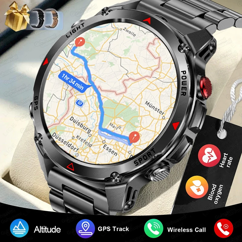 Фото 2025Новые уличные военные умные часы для мужчин 1,46 дюйма AMOLED встроенный GPS компас высотомер 3ATM водонепроницаемые часы BT Call SmartWatches №1