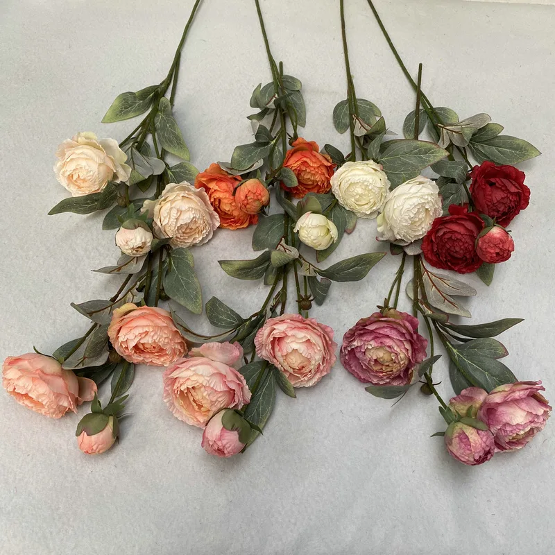 

5 PCS Realistic Artificial Flower Bouquet Home Decor 3 HeadQuality Faux Peony Wedding Holding Flowers Bridal Room Decoration