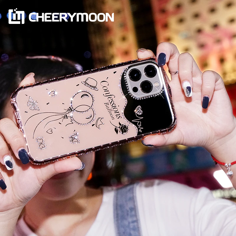 

Snake Drill Bumper+Balloon Acrylic Glitter Camera Back Sticker For iPhone 13 12 11 Pro Max XS Max XR X 7 Xsmax 8 Plus Case Cover