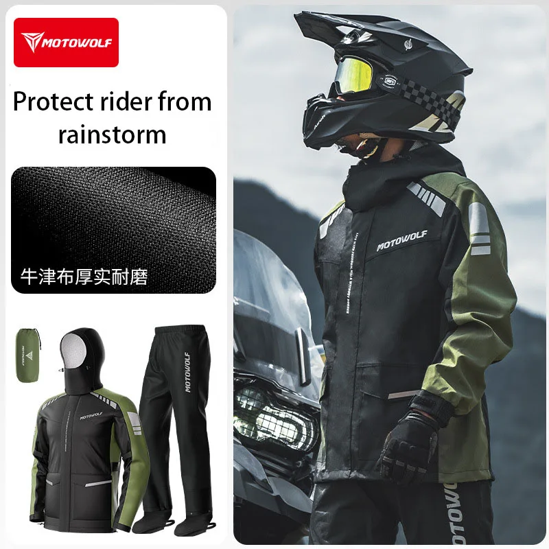 

Водонепроницаемый мотоциклетный дождевик для мужчин, куртка и брюки для сильного дождя, штормовая экипировка, мотоциклетный костюм для взрослых, Motowolf