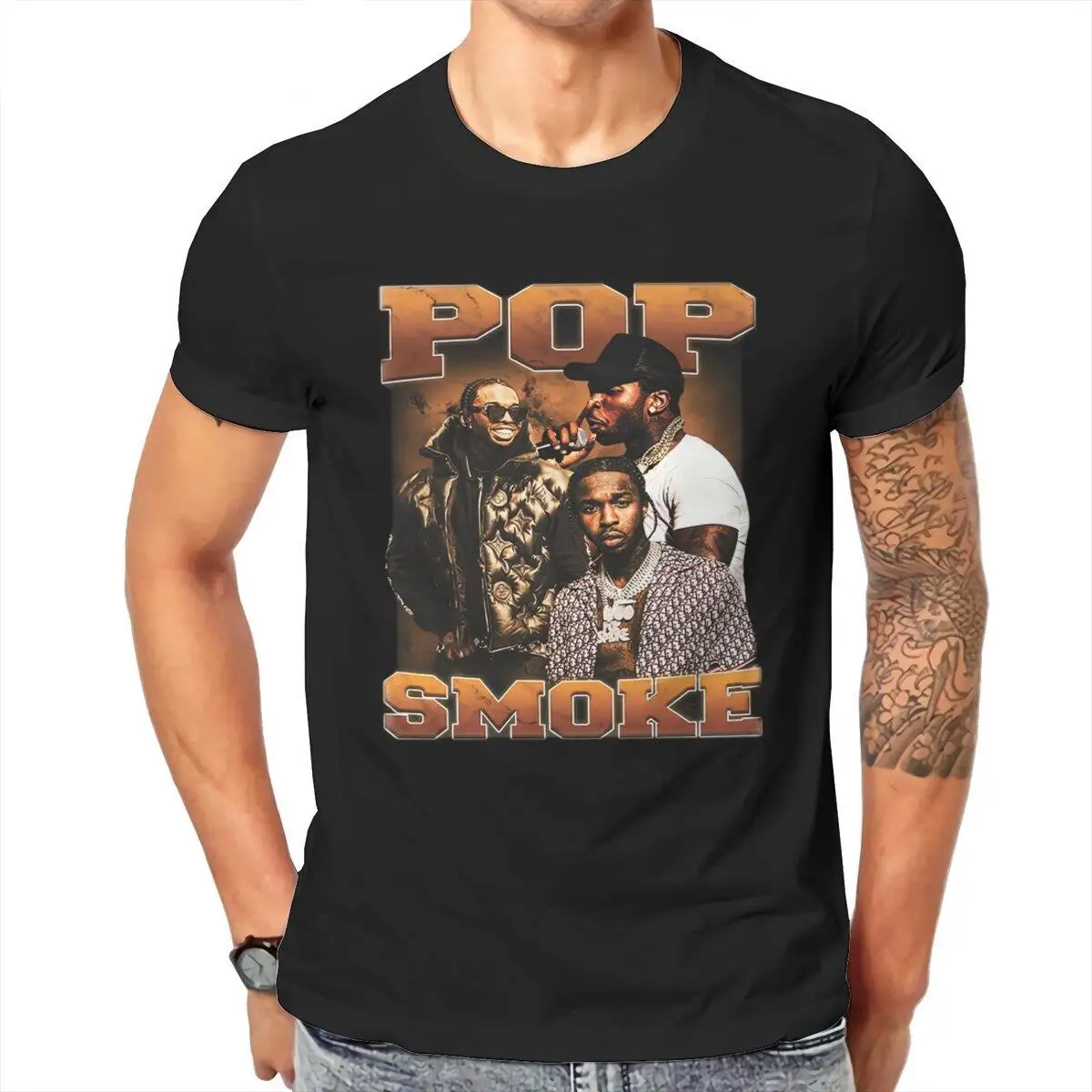 Pop Smoke  T-Shirt for Men Rapper Streetwear Funny 100% Cotton Tees Crew Neck Short Sleeve T Shirts Birthday Gift Tops