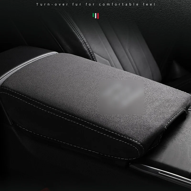 

Leather Suede Warp For Audi A3 A4 A5 A6 Q3 Q5 Q8 Central Armrest Box Protection Sleeve Decoration With Logo Car Accessories